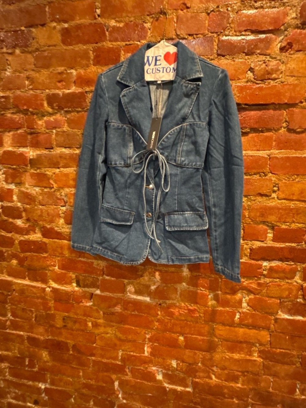 Fashion Nova Blue Denim Tie-Front Jacket